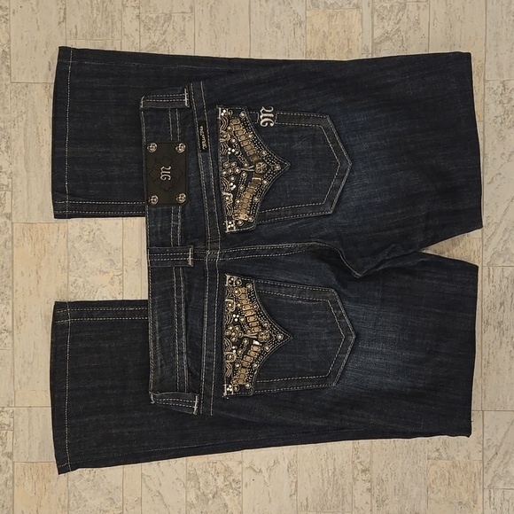 Miss Me Jeans Size 30 x 30 Denim Dark Boot Cut Rhinestone Pockets - Picture 3 of 16